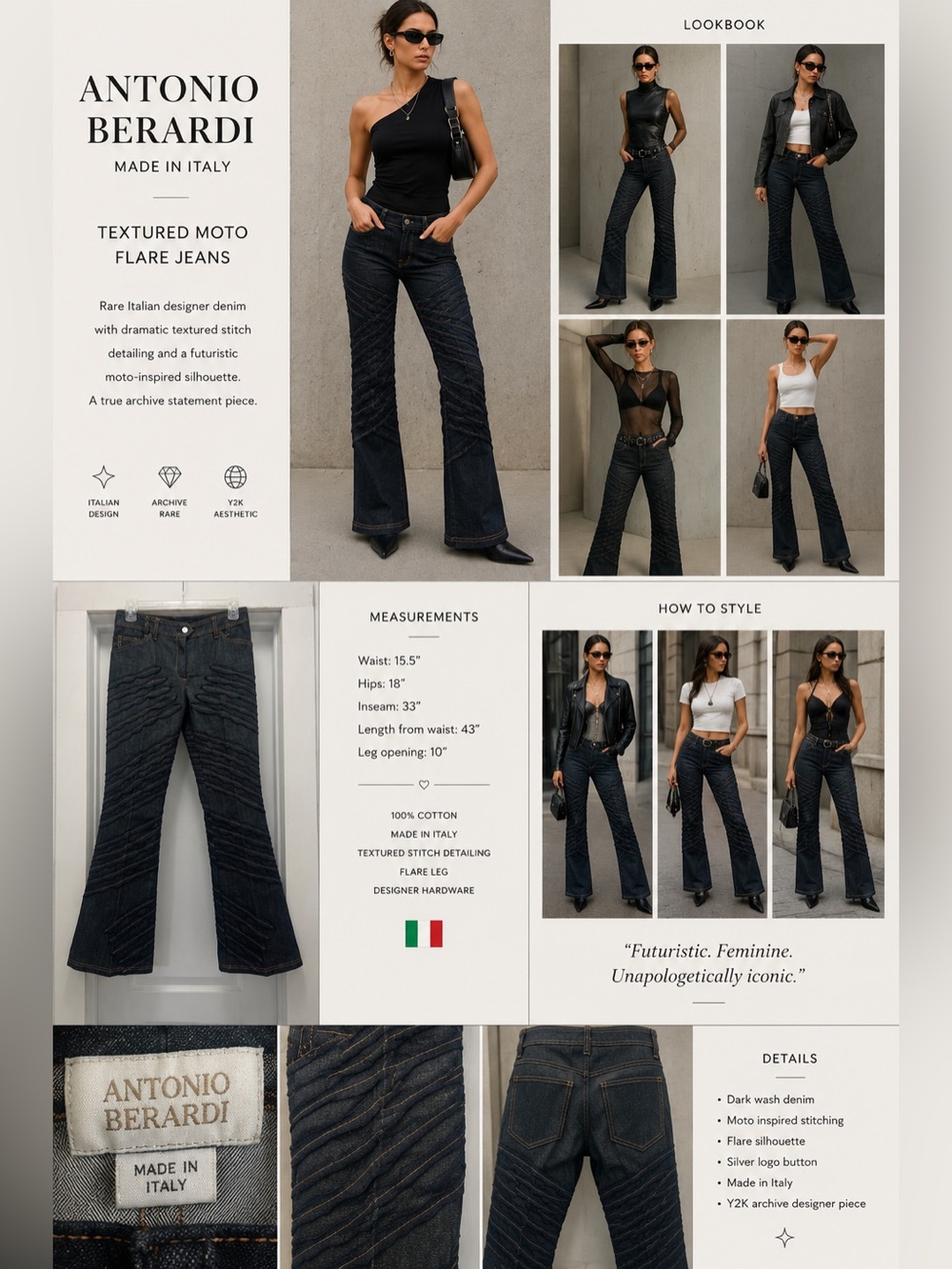 Antonio Berardi Textured Moto Flare Jeans - Dark Blue